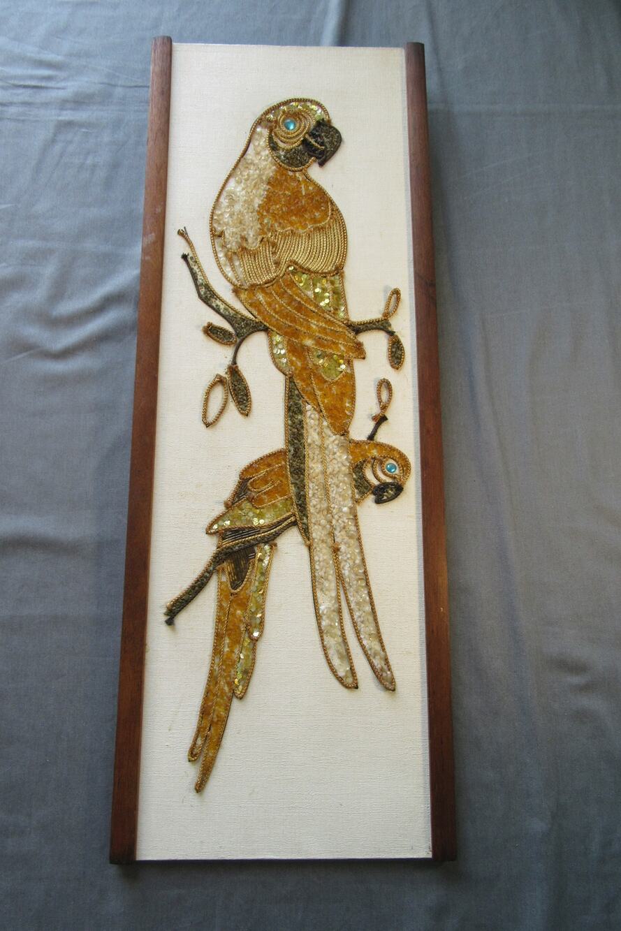 VTG MCM PQS Golden Parrot #23 Golden Parrot Gravel Stone Pebble Art Wall Decor